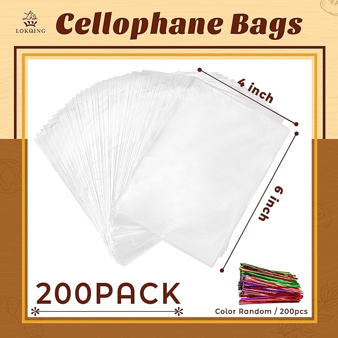 LOKIQNG Cellophane Bags Plastic Treat Bag Clear Cookie Candy Bags - Image 4