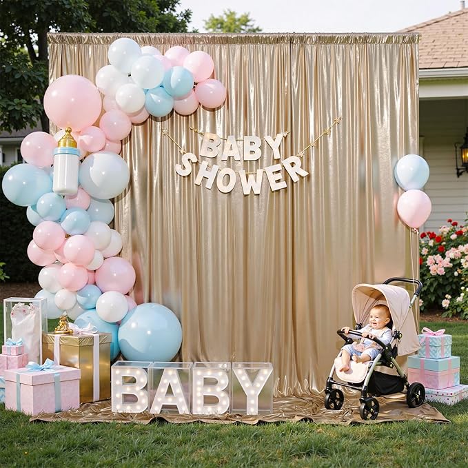 20x10 ft Gliiter Champagne Backdrop Curtain - Image 5