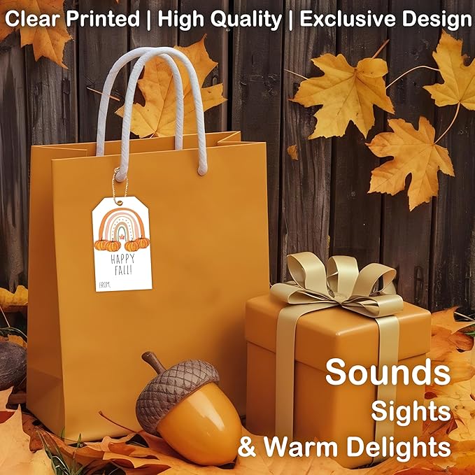 50 Pcs Fall Gift Tags, 2.1"×3.5" Autumn Bohemian Rainbow Thank You Gift Tags - Image 5