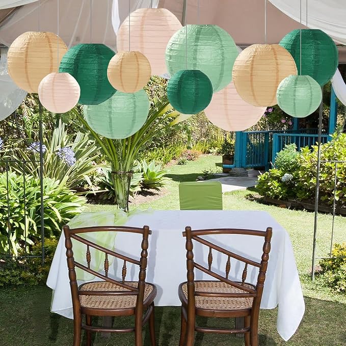 Sage Green Paper Lanterns Decorative 12pcs Party Hanging Decorations - Image 9