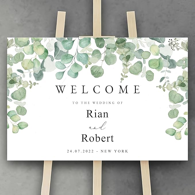 Generic Eucalyptus Wedding Welcome Sign, Minimalist, 24x36 Inch, Tabletop Mount - Image 2