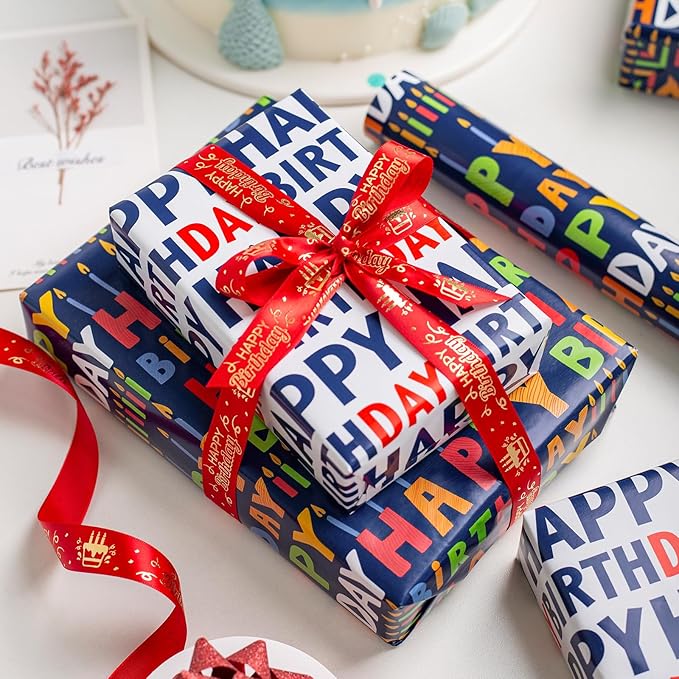 Yarcony Reversible Birthday Wrapping Paper Roll - Image 3