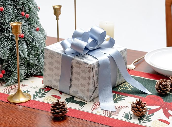 Light Blue Satin Wired Ribbon 1-1/2 Inch Double-Faced Sliver Glitter Christmas - Image 4