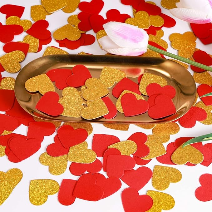 200 Pcs Red Gold Heart Paper Confetti - Image 3