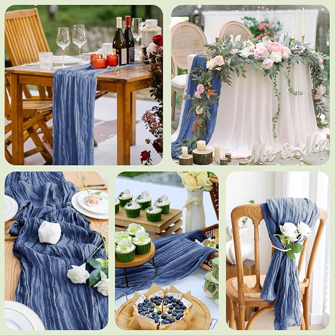 Asee'm 2pcs Cheesecloth Table Runner 120 Inches Long Blue Boho Gauze Cheese - Image 7