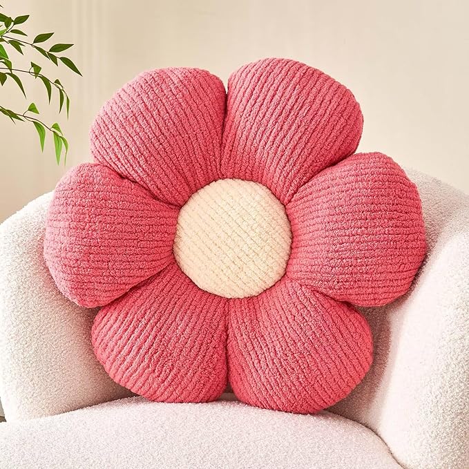 Flower Throw Pillow, Soft Peach Pink 19.6" Shaped Floor Pillow by Kcvvcr