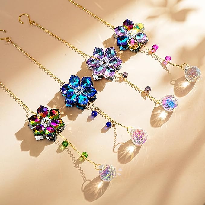 HDCRYSTALGIFTS 4pcs Crystal Flower Suncatchers - Image 3