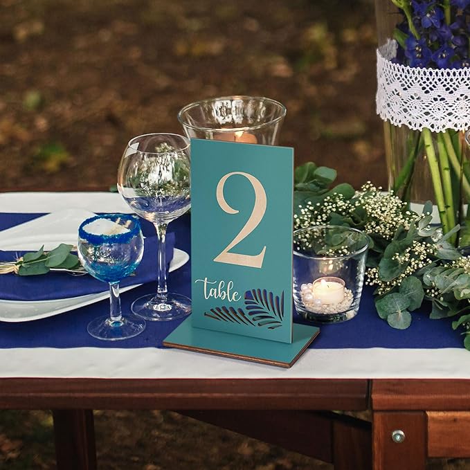 Wooden Table Numbers 1-15, 3.2x5.8 Inch Double Sided Rustic Blue Wedding Table - Image 6