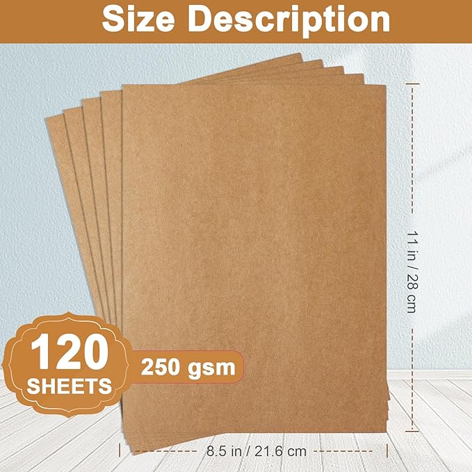 120 Sheets Brown Cardstock 8.5 x 11 Kraft Paper, 92lb Thick Printer Paper Card - Image 2