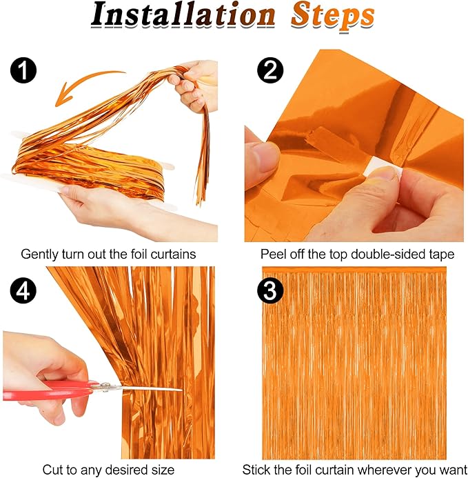 2 Pack Backdrop Curtains, 3.28 FT x 7.05 FT Orange Color Tinsel Backdrop - Image 3