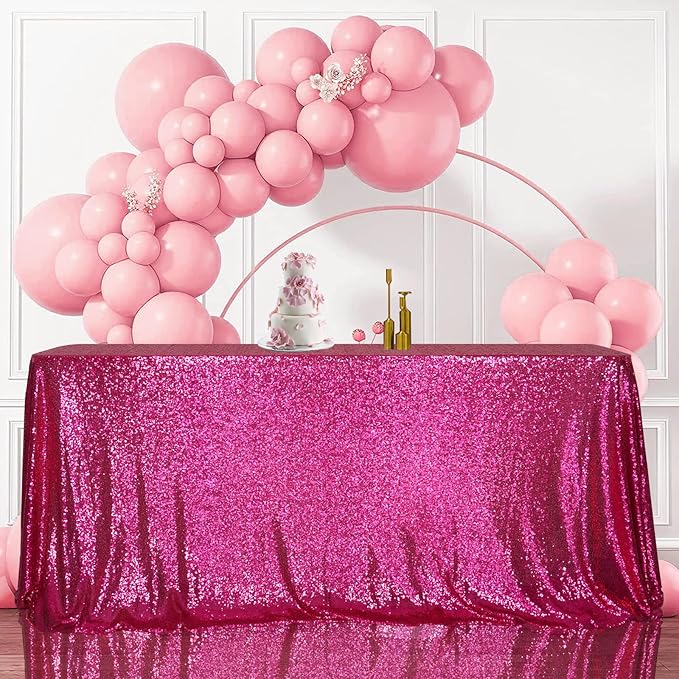 SquarePie Sequin Tablecloth 50 x 72 Inch Hot Pink Glitter Table Linen - Image 3