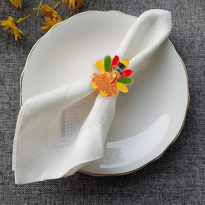 Halatool 8 PCS Thanksgiving Day Turkey Napkin Ring Funny Metal Festival Napkin - Image 7