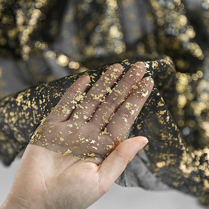 Artoid Mode Black Gold Gauze Table Runner 120 Inch 10FT, Glitter Metallic Foil - Image 6