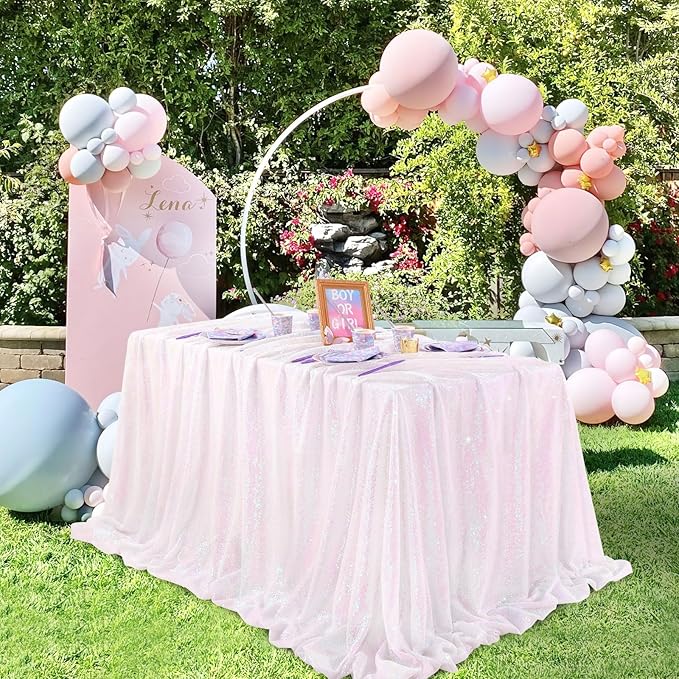 QueenDream Party Tablecloth Rectangular 90 x 132 Inch White Iridescent - Image 2
