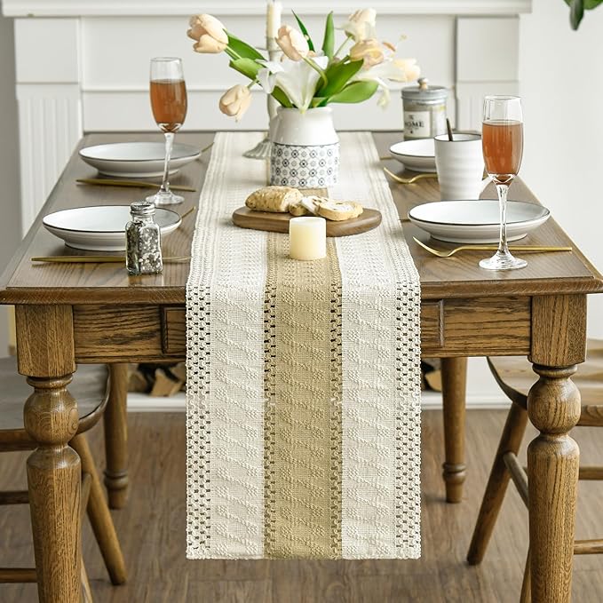 Artoid Mode Burlap Brown Farmhouse Rustic Table Runner, Seasonal Holiday Hollow - Image 2
