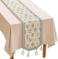 ISAENNE Designer Vintage Elegant Linen Table Runner 118 Inches Extra Long by Isaennehomedecoration