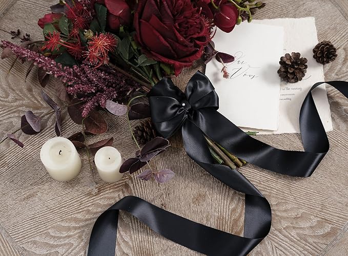 Black Satin Ribbon 1-1/2 Inch x 50 Yards Double-Faced Polyester Hair Ribbons - Image 6