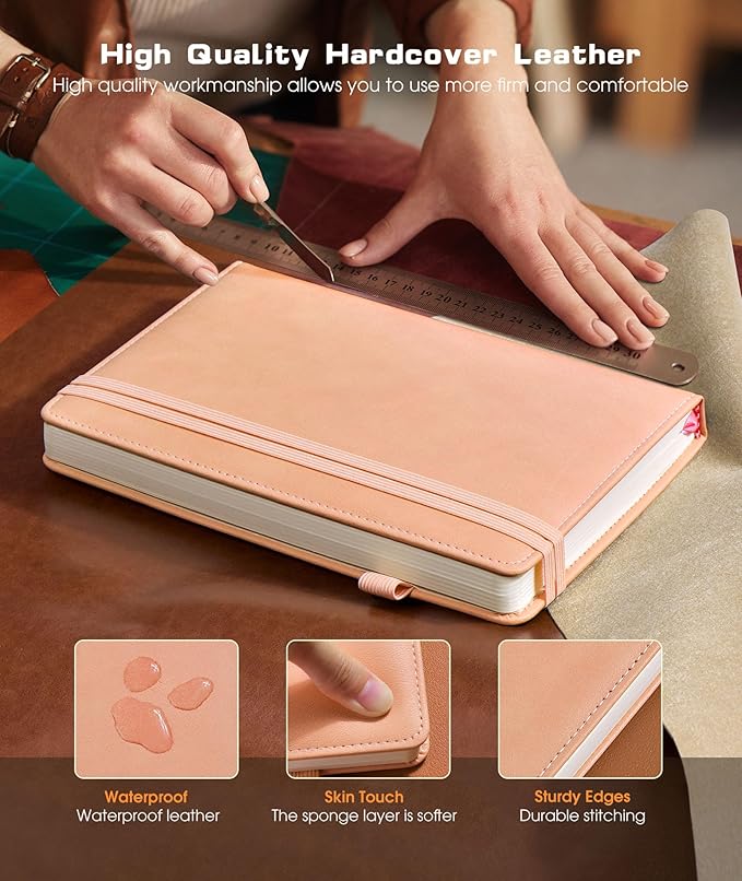 Lined Journal Notebook for Women Men, 256 Numbered Pages Hardcover Leather - Image 2