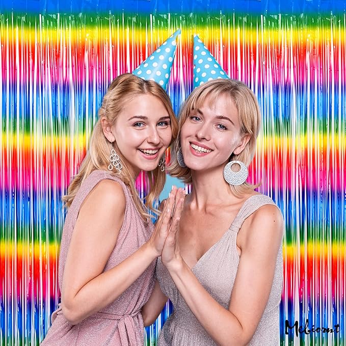 4 Pack Dark Rainbow Fringe Curtain Backdrop, 3.2Ft x 6.6Ft Metallic Tinsel Foil - Image 5