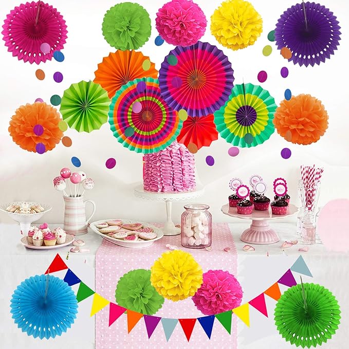 ZERODECO Party Decoration, Pom Poms Flowers, Garlands String Polka Dot and - Image 6