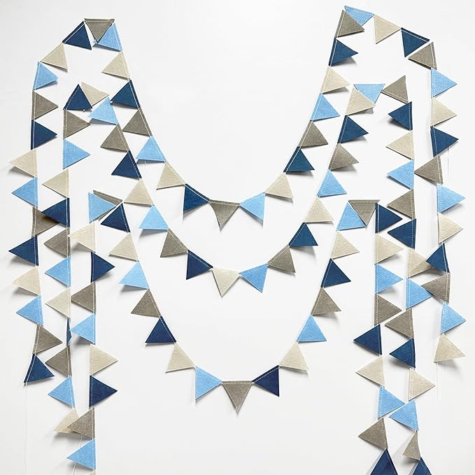 Dusty Blue Party Decoration Gray Blue Felt Hanging Triangle Mini Bunting - Image 5