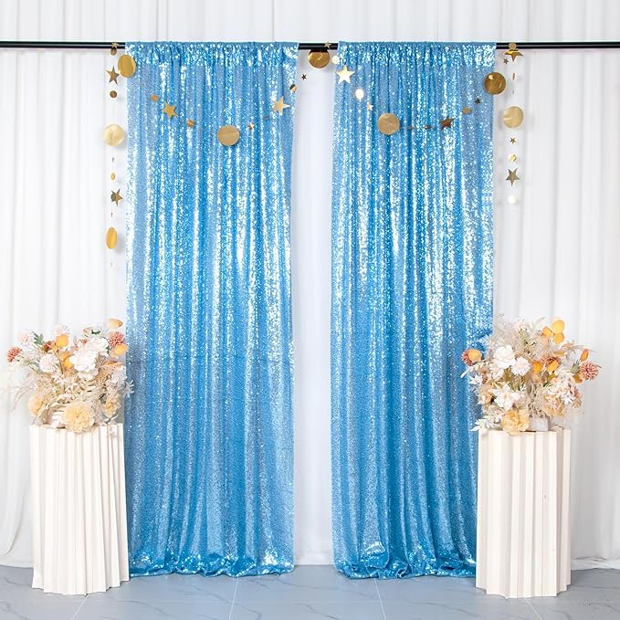 ShinyBeauty Baby Blue Backdrop Curtains 2FTx8FT 8 Pieces Sequin Photo Backdrops - Image 4