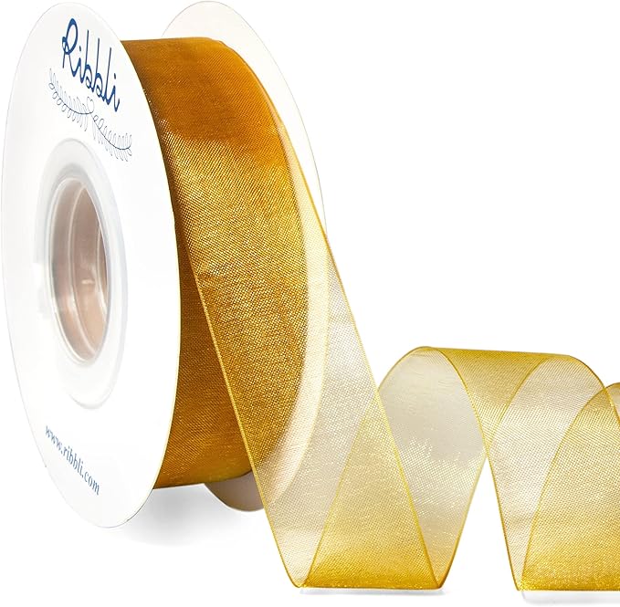 Ribbli Pale Gold Organza Ribbon, 1 Inches x Continuous 50 Yard, Pale Gold Sheer by Ribbli
