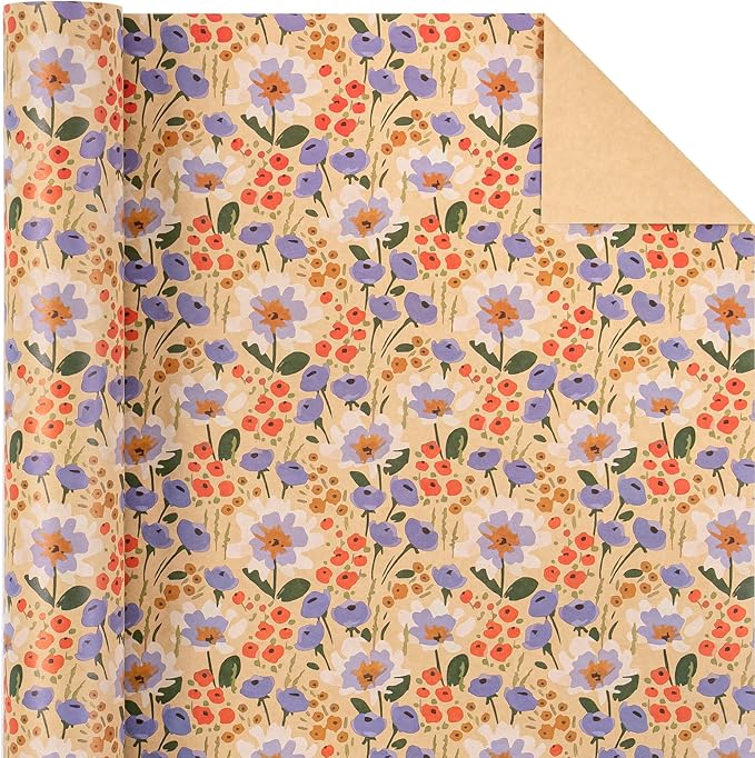 WRAPAHOLIC Kraft Floral Wrapping Paper Roll - Image 2