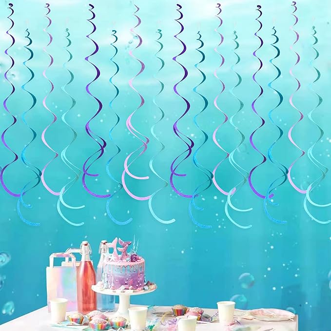 36 Pcs Mermaid Hanging Swirl Decorations Teal Purple Felt Swirl Streamer Spiral - Image 5