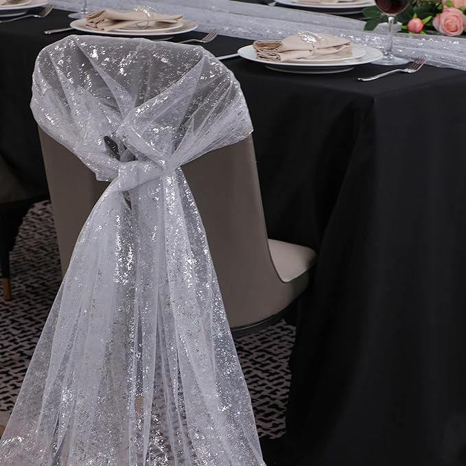 Snowkingdom 10 Pcs 10 FT Silver Table Runners, Sheer Chiffon Gauze Cheesecloth - Image 7