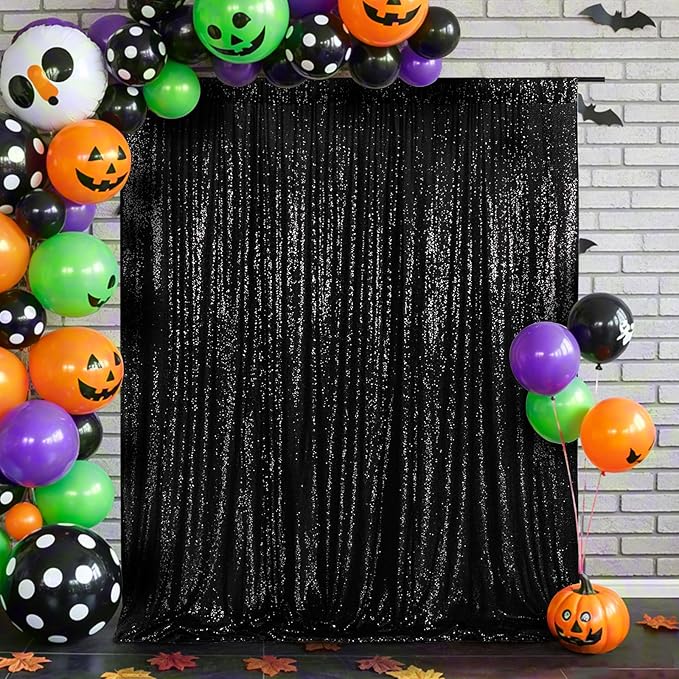 Eternal Beauty Black Sequin Backdrop, 4x7 Ft Halloween Glitter Background - Image 2