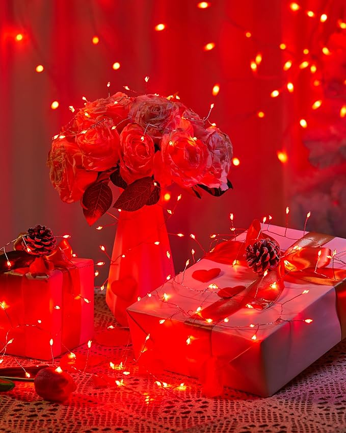Red Fairy Lights Battery Operated, Valentine's Day Silver Wire 5 Feet 60 Led - Image 7