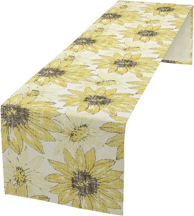 Chrysanthemum Vintage Floral Table Runner, Elegant Grunge Gray Sunflower Spring - Image 2
