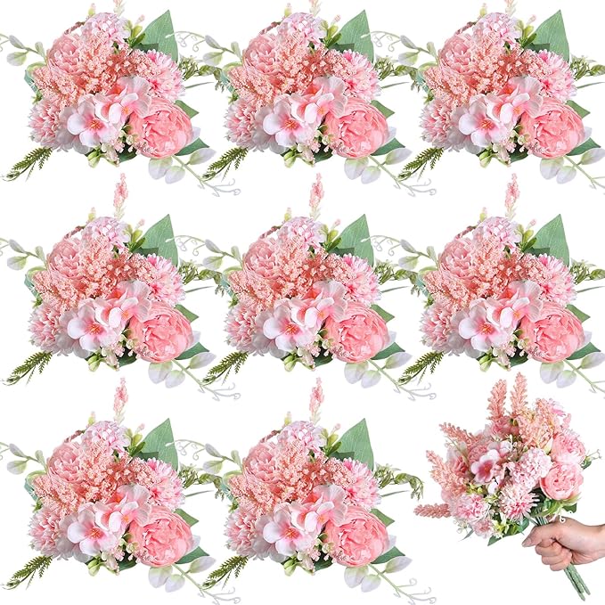Zeyune 8 Pcs Wedding Silk Flowers Fake Silk Flowers Faux Bouquet Hydrangea by Zeyune