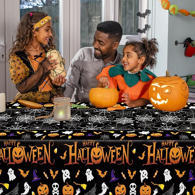 QZYL 4 Pack Halloween Tablecloth, Pumpkin Design Disposable Tablecover Plastic - Image 7
