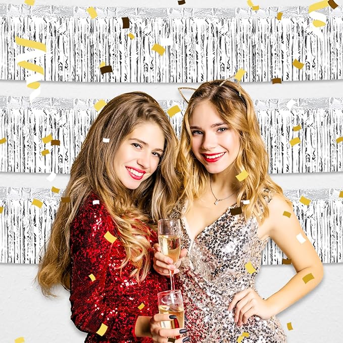 4 Pack 10 Feet Silver Foil Fringe Garland Metallic Tinsel Streamers Banner Wall - Image 6