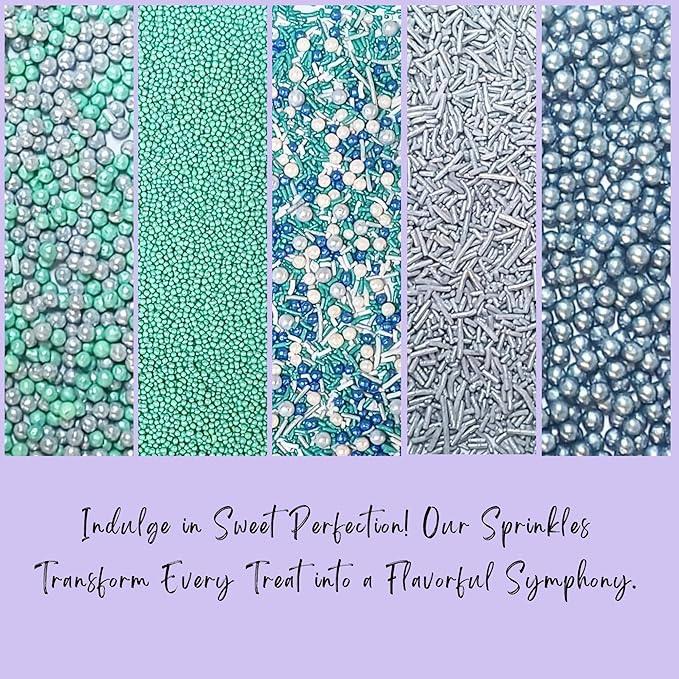Confect Edible Sprinkles | Navy Blue & Teal Dragees, Bright Blue Sparkling - Image 6