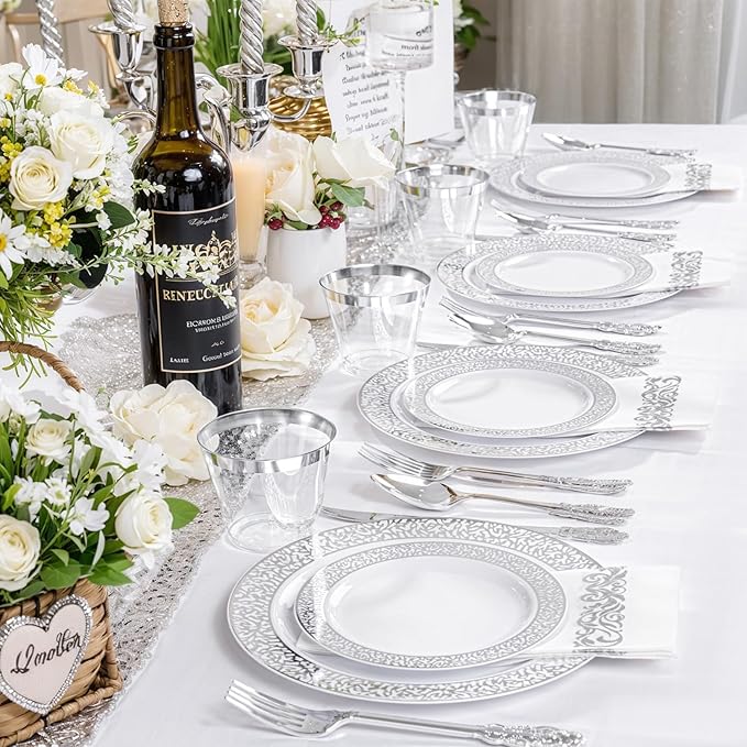 Festiva 350PCS Silver Plastic Dinnerware Set - Image 7