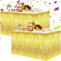 BEISHIDA 2 Pack Gold Metallic Tinsel Foil Fringe Table Skirts by Beishida