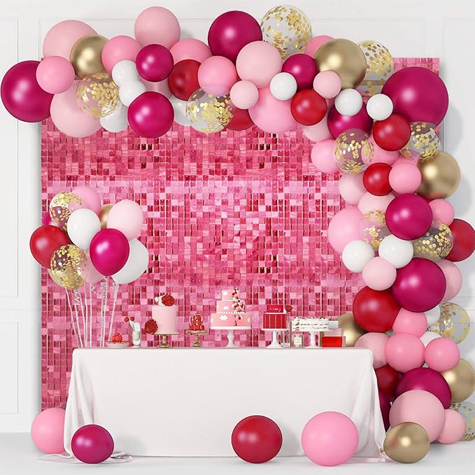 12PCS Deep Pink Shimmer Wall Backdrop, Laser Square Sequin Photo Backdrops Panel - Image 3