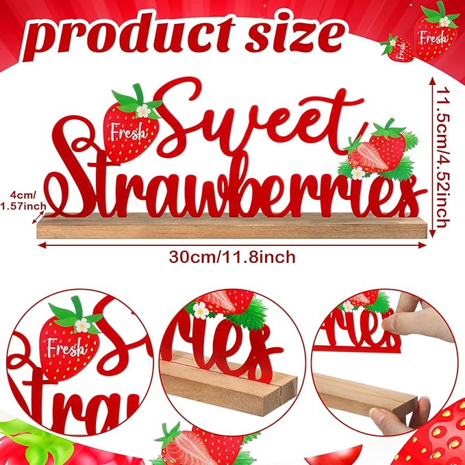 Fresh Sweet Strawberries Metal Sign Rustic Table Decor Summer Tiered Tray Decor - Image 2