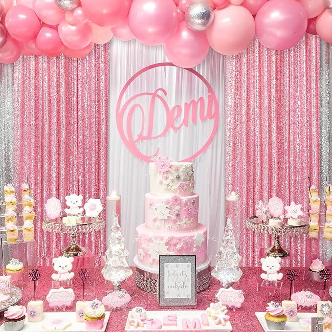 Blush Pink Sequin Backdrop 2 Panels 2FTx8FT Glitter Backdrop Curtain - Image 2