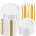 COLOSUS 350pcs White Plastic Plates Disposable Gold Cutlery Dinnerware set by COLOSUS