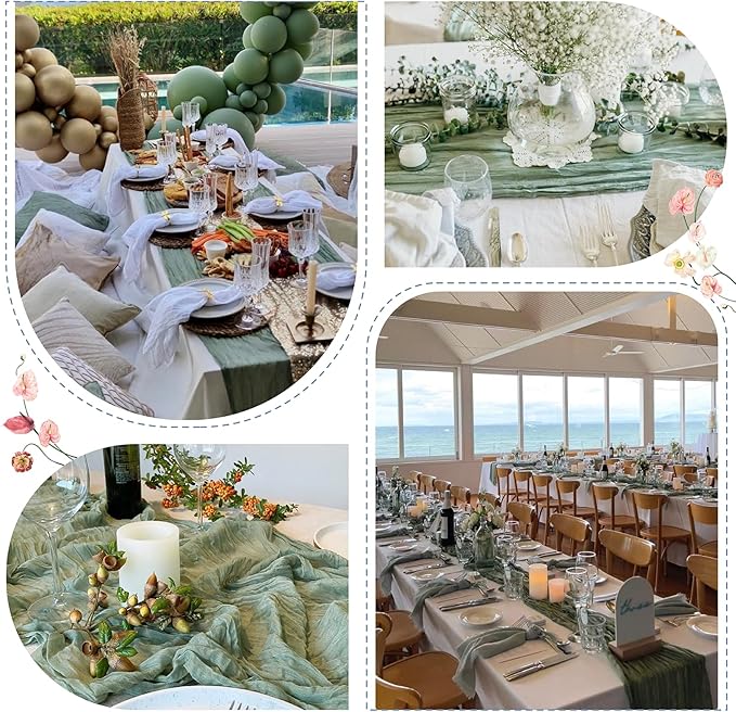 Sioloc 10 Pack Sage Green Cheesecloth Table Runner Fall Autumn Decor - Image 4