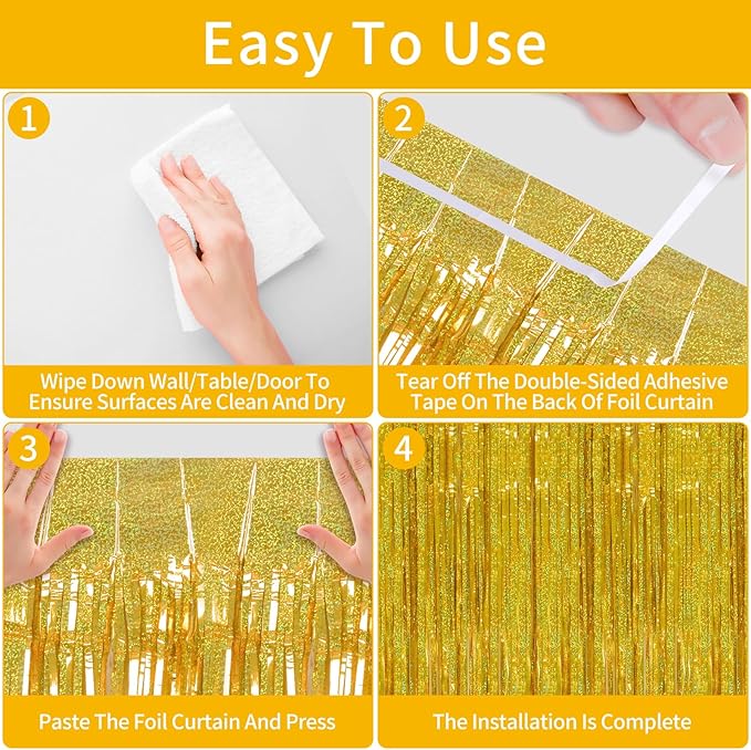 Picoway 4 Pack Gold Foil Fringe Tinsel Backdrop Curtains, Birthday Engagement - Image 5