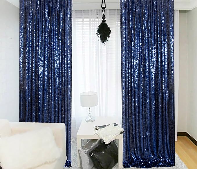 ShinyBeauty 4x10ft Navy Blue Sequin Photo Backdrop – 2 Pack Glitter Curtains - Image 2