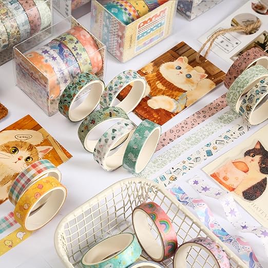 YUBBAEX 60 Rolls Value Washi Tape Pack Retro Arts Masking Tape Basic Patterns - Image 5