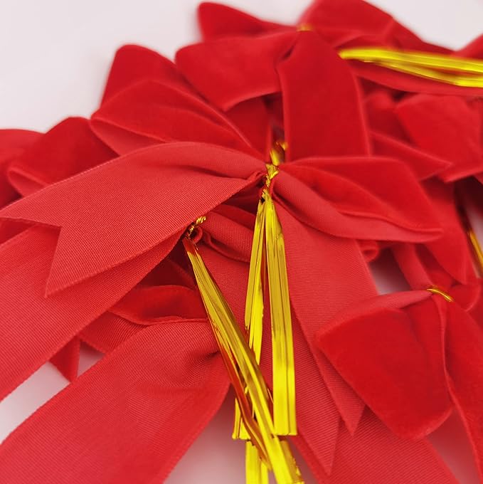 30pcs 3-1/2" Christmas Red Velvet Twist Tie Bows - Image 8