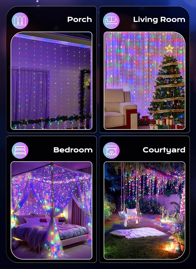Brightown 300 LED Fairy Curtain Lights, 9.8ft x 9.8ft Multicolor Curtain String - Image 7