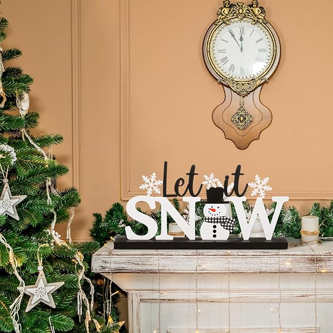 Winter Metal Sign Let It Snow Table Decor Christmas Tiered Tray Decor - Image 4
